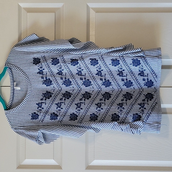 C Est. 1946 Tops - Blue and white striped floral blouse with flutter sleeves